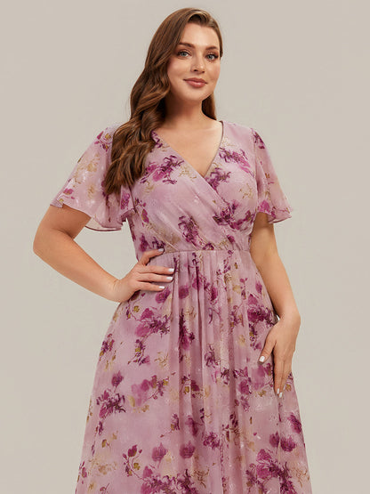 Plus Size Chiffon Printed Wedding Guest Dress