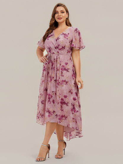 Plus Size Chiffon Printed Wedding Guest Dress
