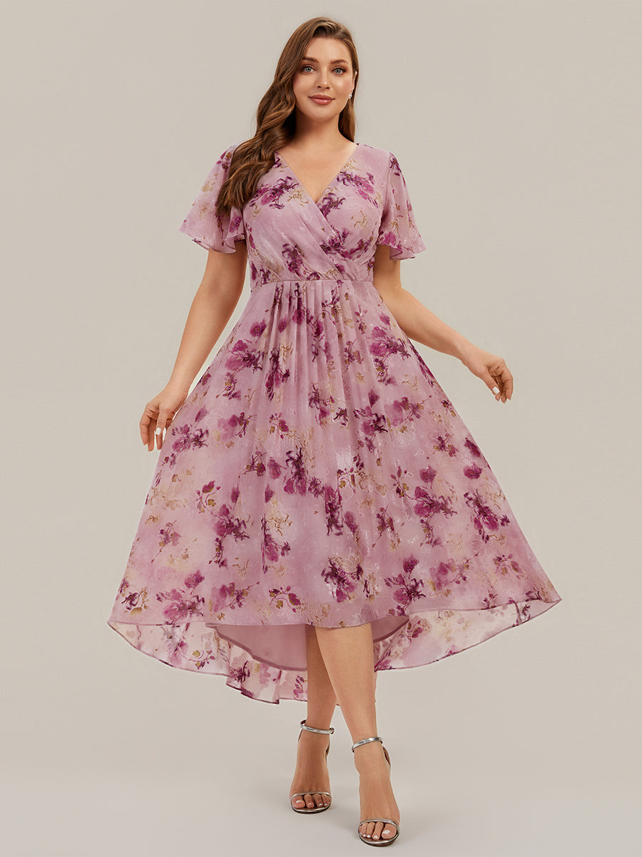 Plus Size Chiffon Printed Wedding Guest Dress