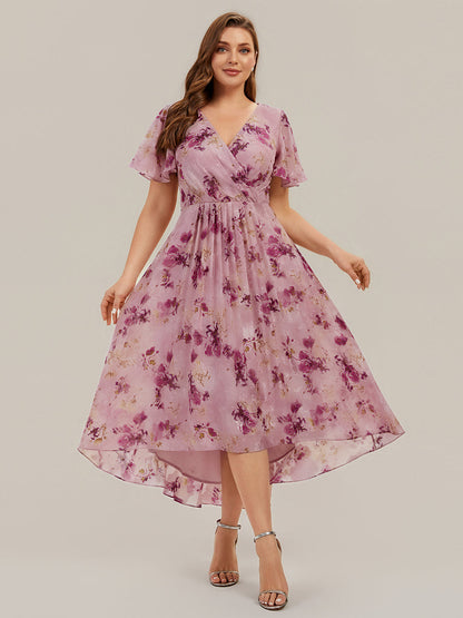Plus Size Chiffon Printed Wedding Guest Dress