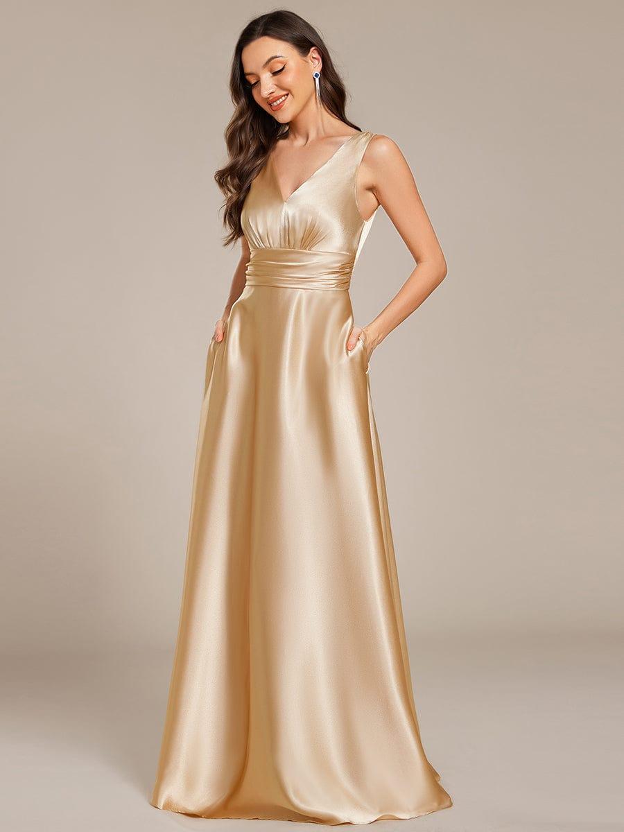 Satin Maxi Wedding Guest Dress with Pockets