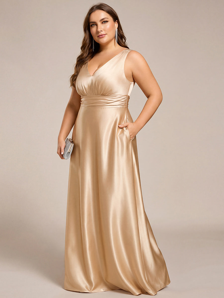 Satin Maxi Wedding Guest Dress with Pockets
