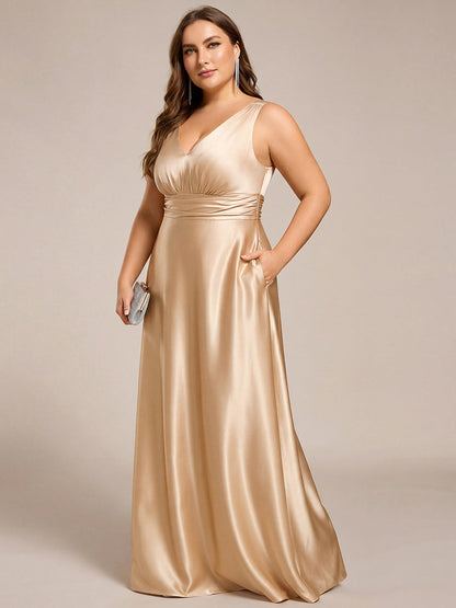 Satin Maxi Wedding Guest Dress with Pockets