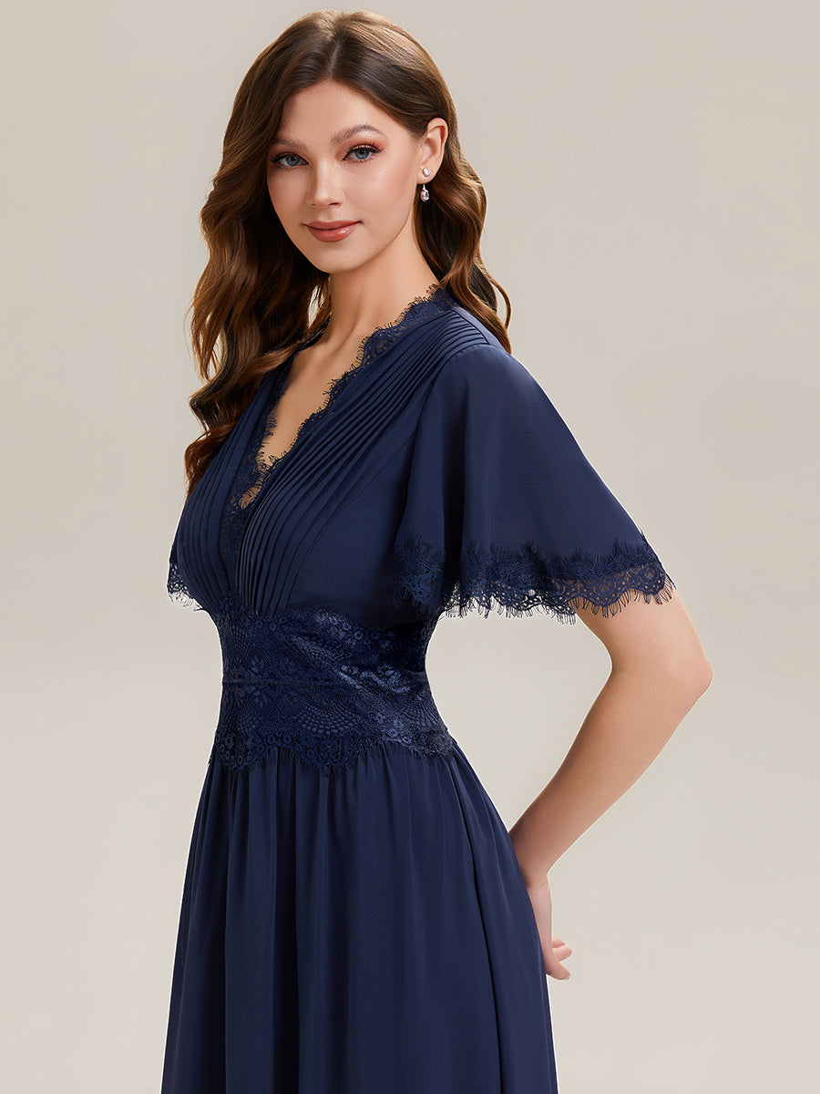 Chiffon Cut-Out Detail Ruffle Sleeve Wedding Guest Dress