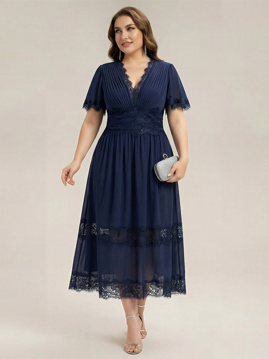 Chiffon Cut-Out Detail Ruffle Sleeve Wedding Guest Dress