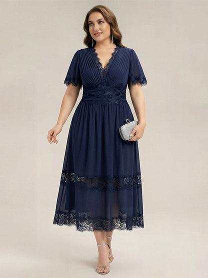 Chiffon Cut-Out Detail Ruffle Sleeve Wedding Guest Dress