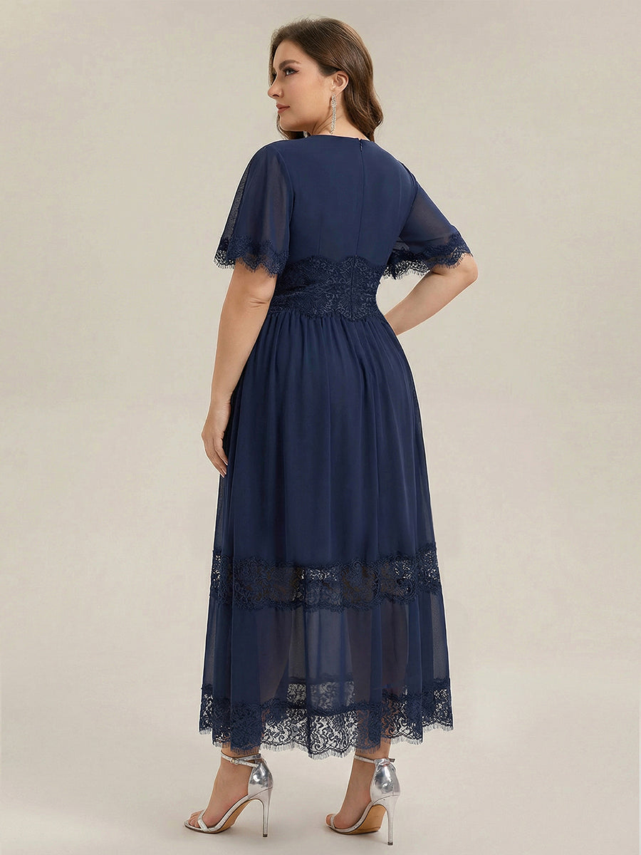 Chiffon Cut-Out Detail Ruffle Sleeve Wedding Guest Dress