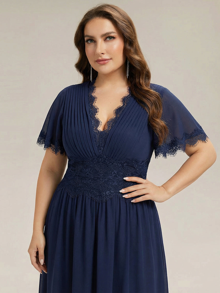 Chiffon Cut-Out Detail Ruffle Sleeve Wedding Guest Dress