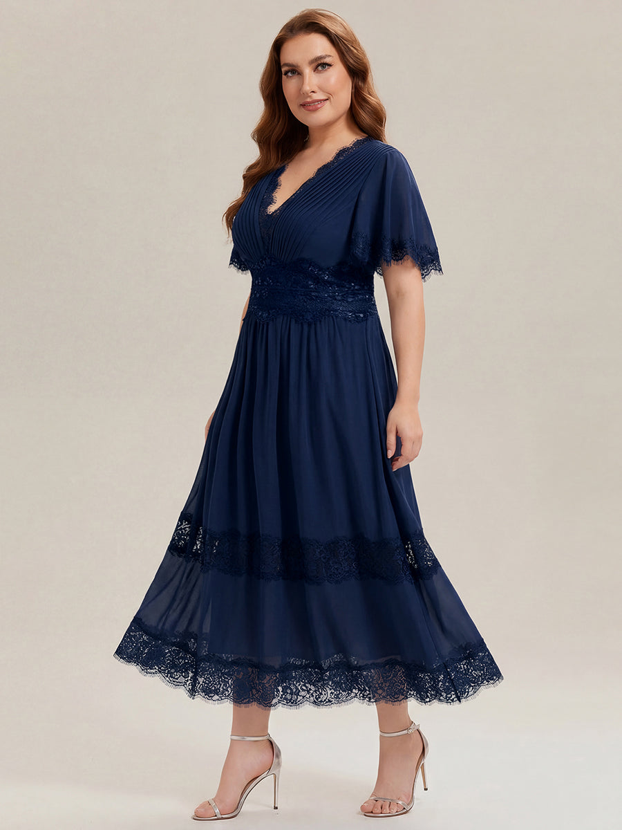 Chiffon Cut-Out Detail Ruffle Sleeve Wedding Guest Dress