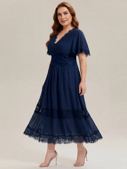 Chiffon Cut-Out Detail Ruffle Sleeve Wedding Guest Dress