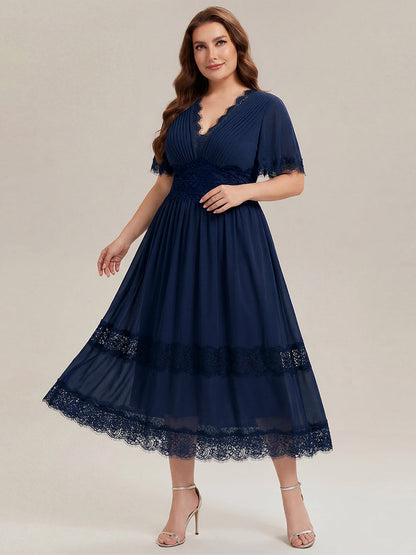 Chiffon Cut-Out Detail Ruffle Sleeve Wedding Guest Dress