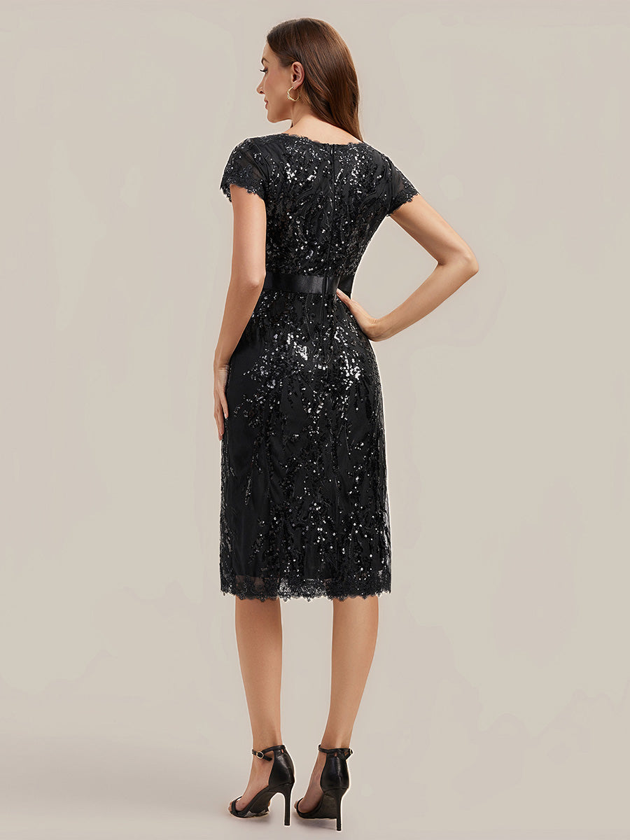 Sequin Bodycon Midi Cap Sleeve Wedding Guest Dress