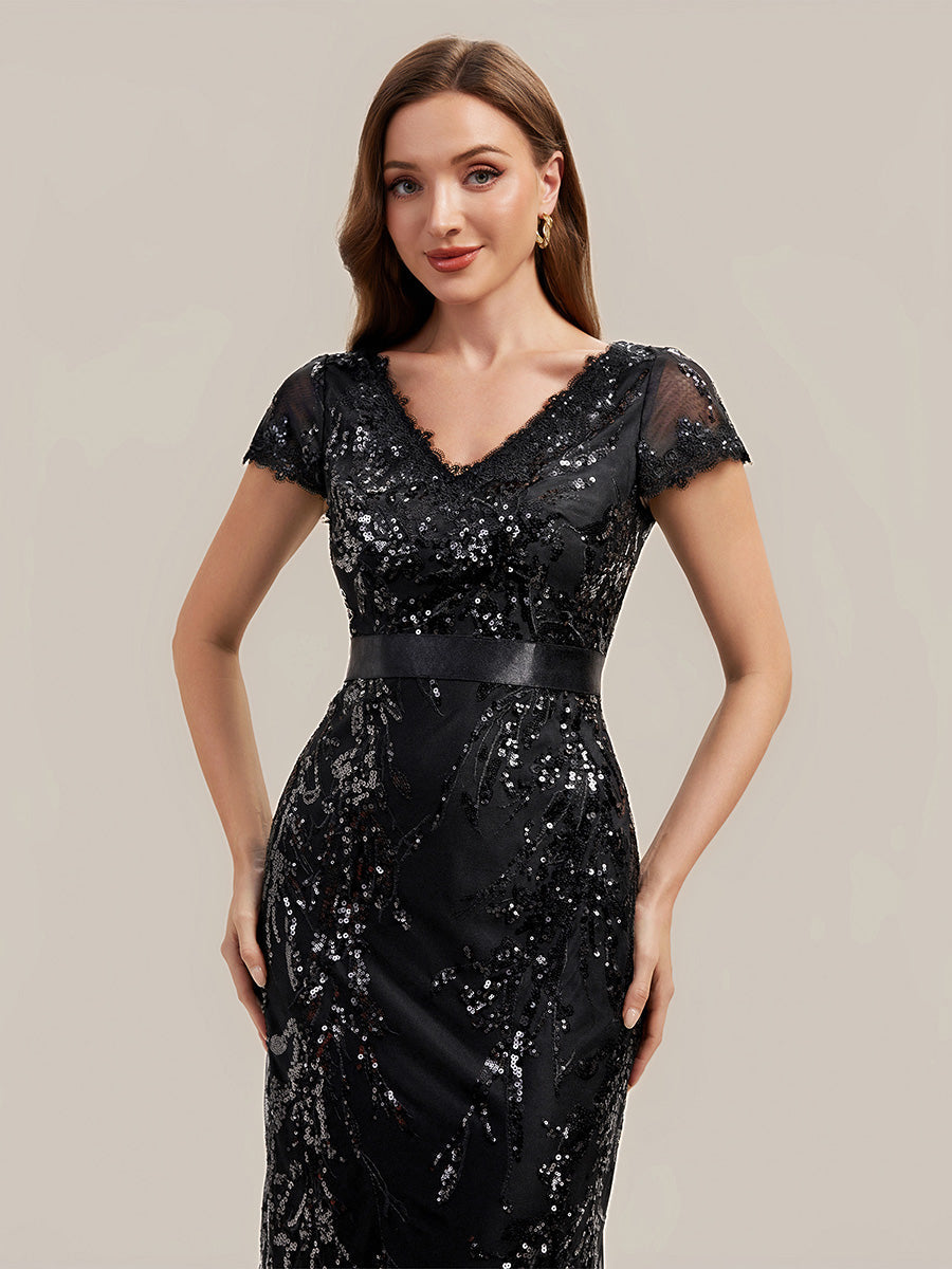 Sequin Bodycon Midi Cap Sleeve Wedding Guest Dress