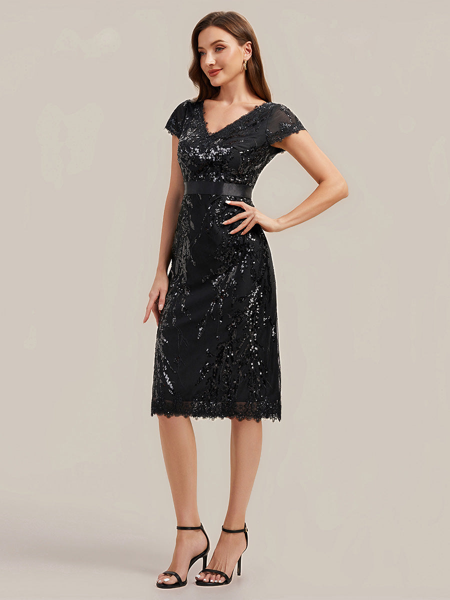 Sequin Bodycon Midi Cap Sleeve Wedding Guest Dress
