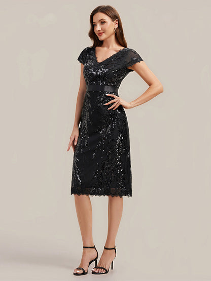 Sequin Bodycon Midi Cap Sleeve Wedding Guest Dress