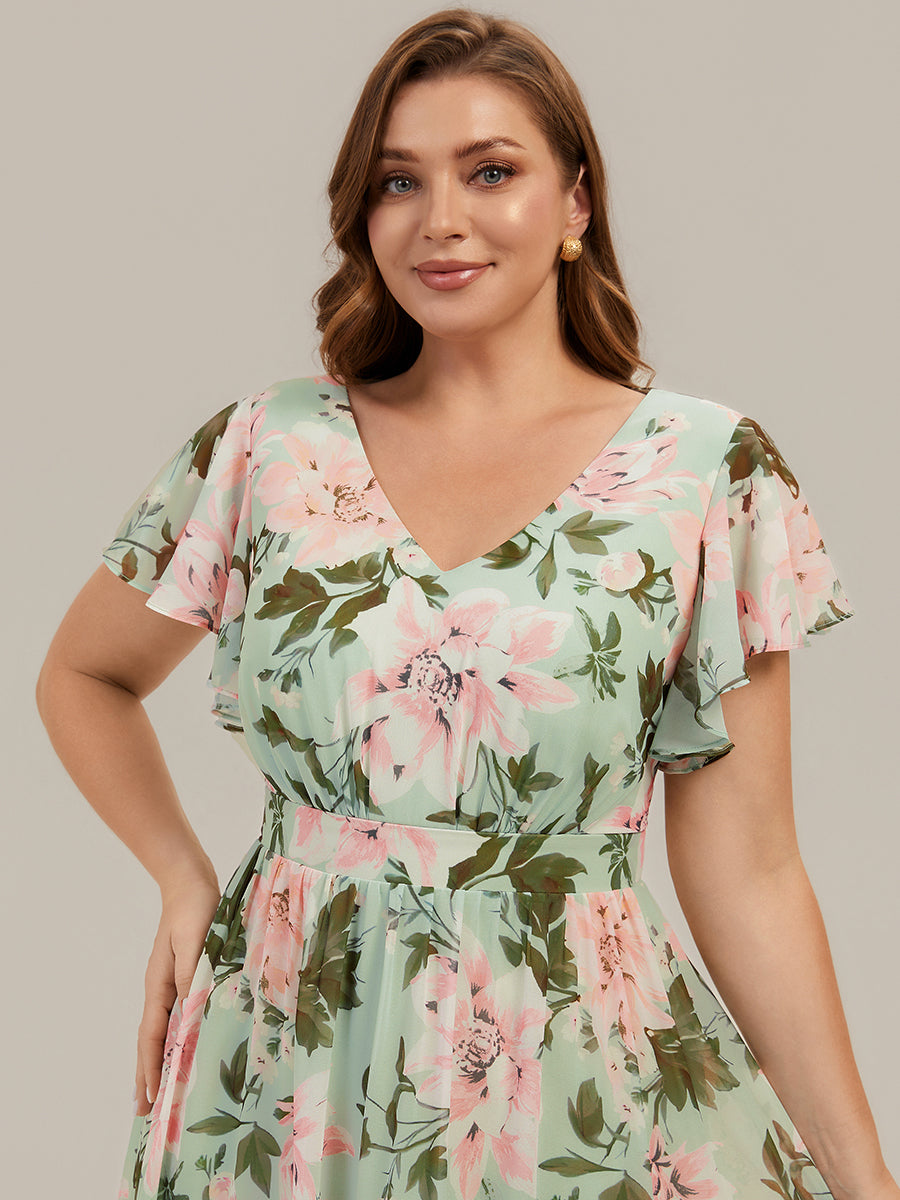 Chiffon Ruffle Sleeve A-Line Wedding Guest Dress