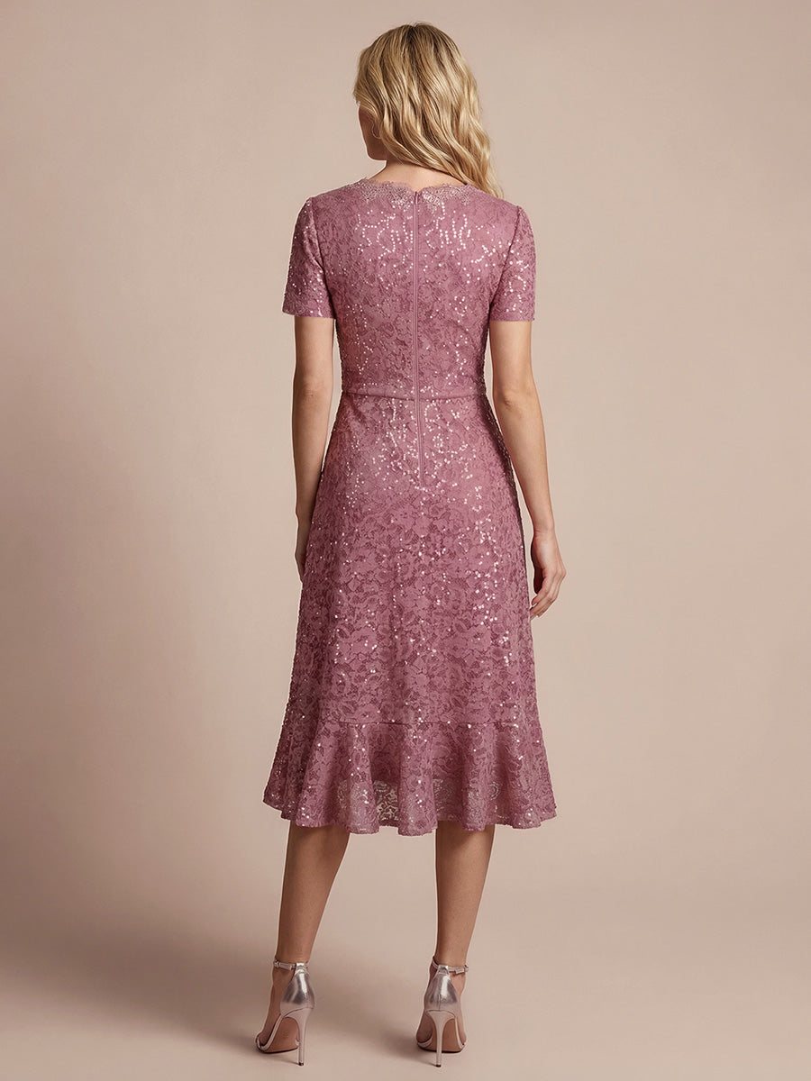 Sequin Lace High Low Wedding Guest Dress