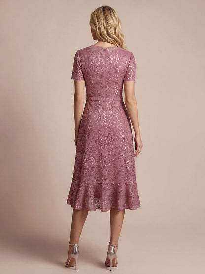 Sequin Lace High Low Wedding Guest Dress