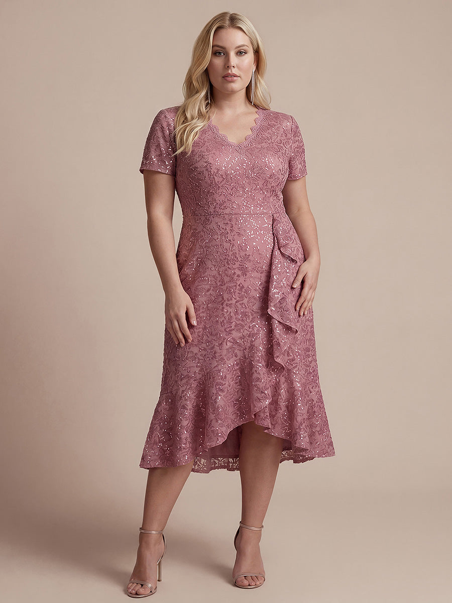 Sequin Lace High Low Wedding Guest Dress