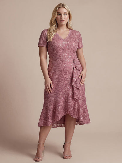 Sequin Lace High Low Wedding Guest Dress