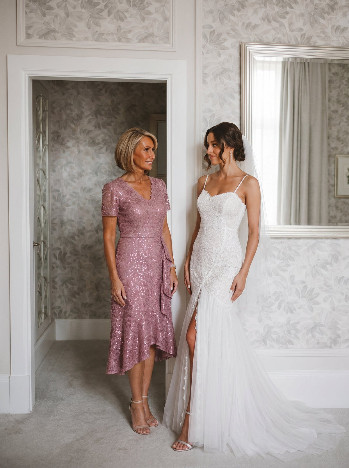 Sequin Lace High Low Wedding Guest Dress