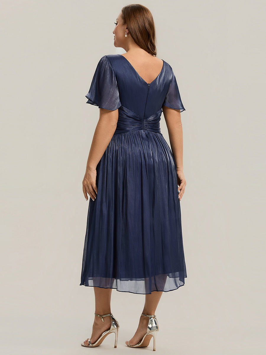 Plus Size Gathered Sea-island Wedding Guest Dress
