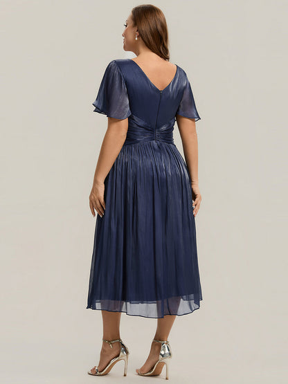 Plus Size Gathered Sea-island Wedding Guest Dress