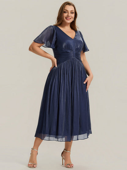 Plus Size Gathered Sea-island Wedding Guest Dress