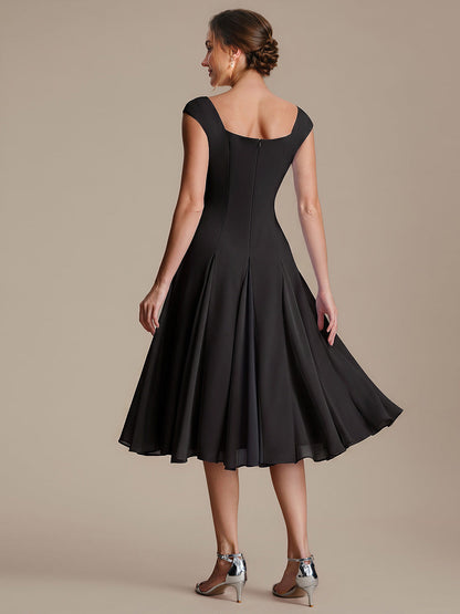 A-Line Midi Cap Sleeve Wedding Guest Dress