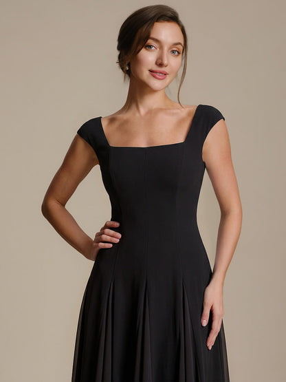 A-Line Midi Cap Sleeve Wedding Guest Dress