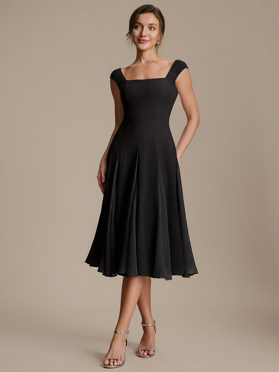 A-Line Midi Cap Sleeve Wedding Guest Dress