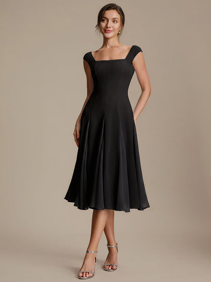 A-Line Midi Cap Sleeve Wedding Guest Dress