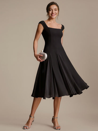 A-Line Midi Cap Sleeve Wedding Guest Dress
