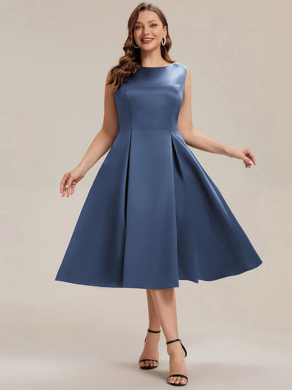 Plus Size Satin Pocket Wedding Guest Dress — Dusty Blue