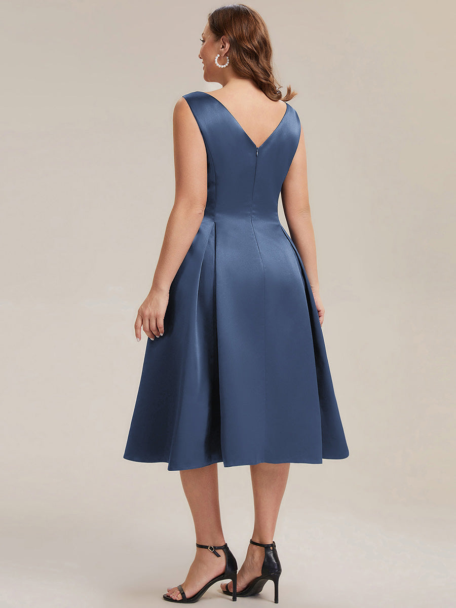 Plus Size Satin Pocket Wedding Guest Dress