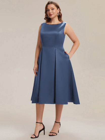Plus Size Satin Pocket Wedding Guest Dress