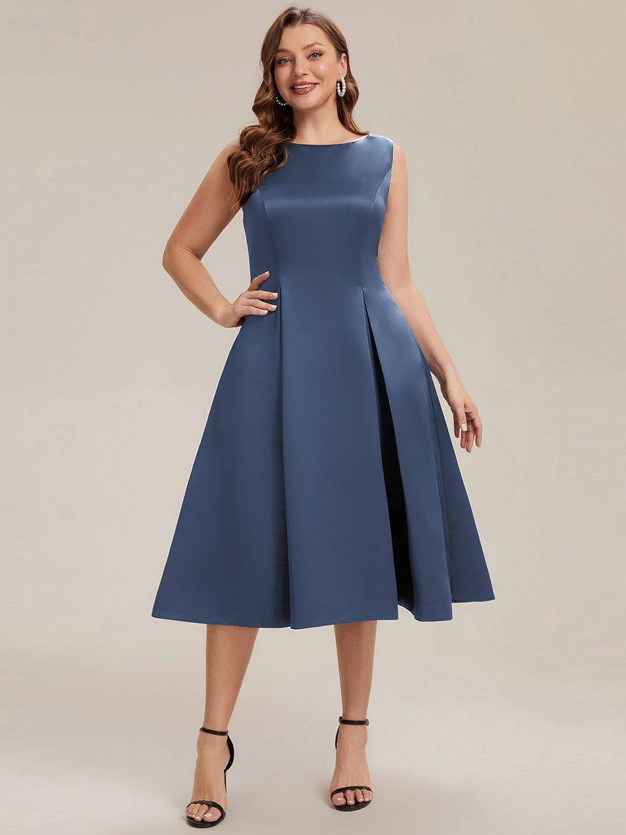 Plus Size Satin Pocket Wedding Guest Dress