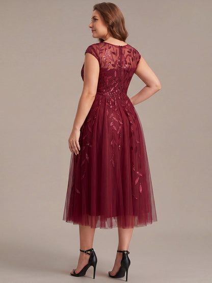 Plus Size Sequin See-through Wedding Guest Dress