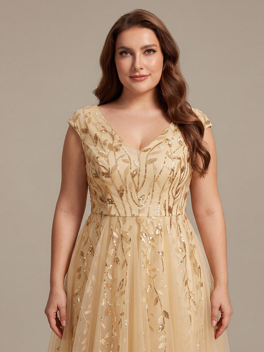 Plus Size Sequin V-Neck Wedding Guest Dress