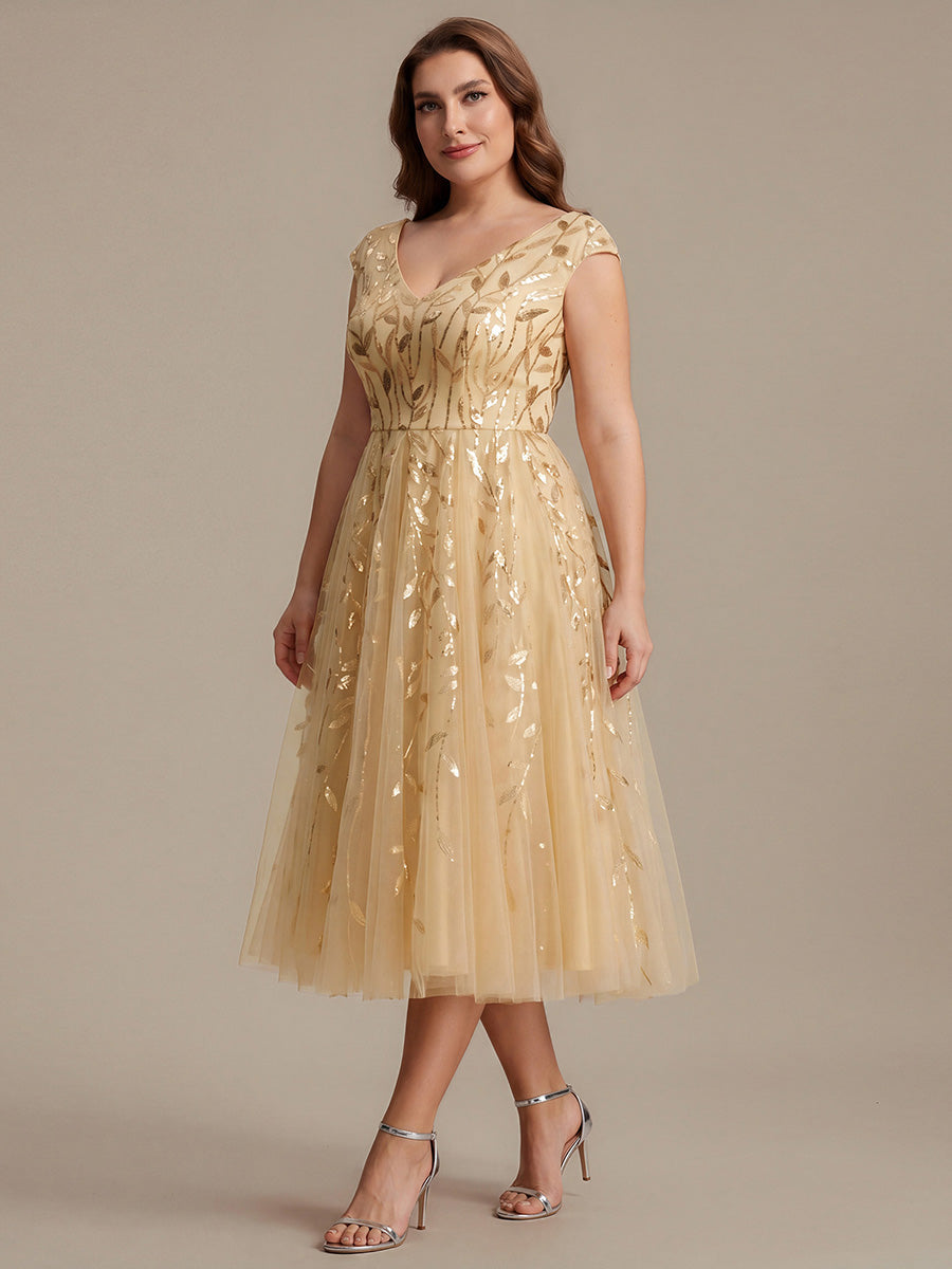 Plus Size Sequin V-Neck Wedding Guest Dress
