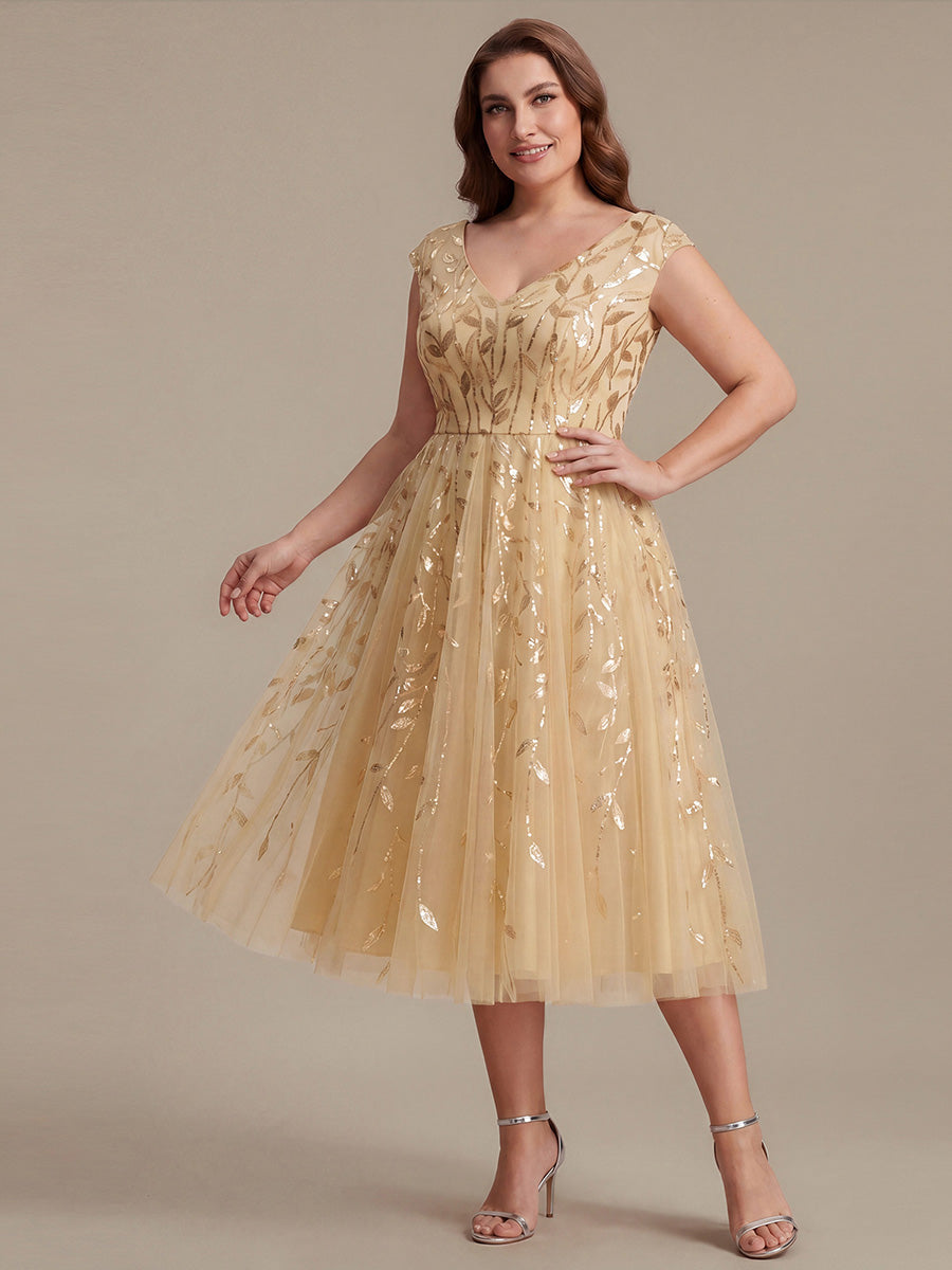 Plus Size Sequin V-Neck Wedding Guest Dress