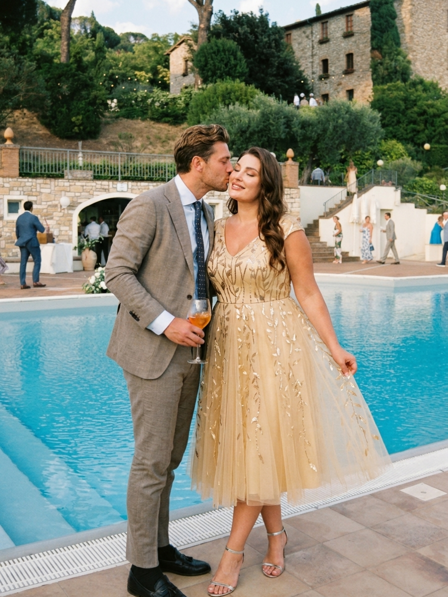 Plus Size Sequin V-Neck Wedding Guest Dress