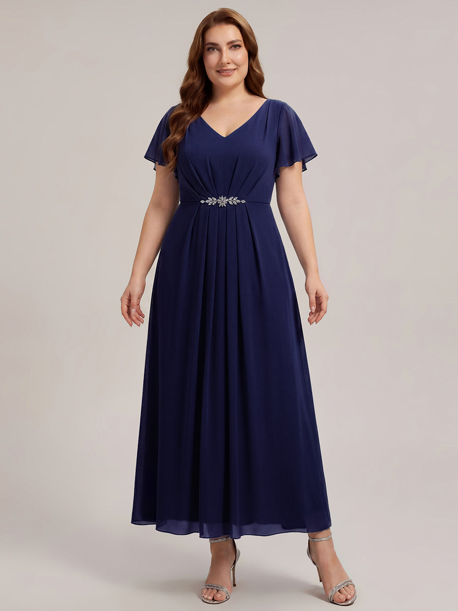 Chiffon Rhinestone Embellished Ruffle Sleeve Wedding Guest Dress