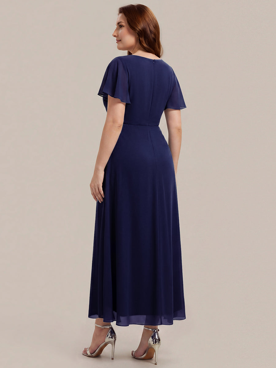 Chiffon Rhinestone Embellished Ruffle Sleeve Wedding Guest Dress