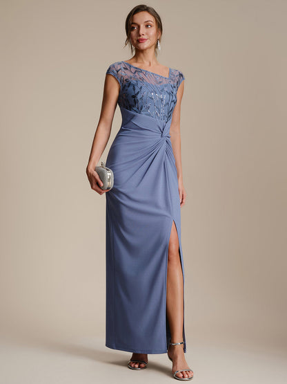 Crepe Knotted Cap Sleeve Wedding Guest Dress