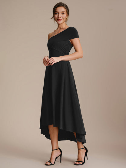 Knit Off-the-shoulder Sleeve A-Line Wedding Guest Dress