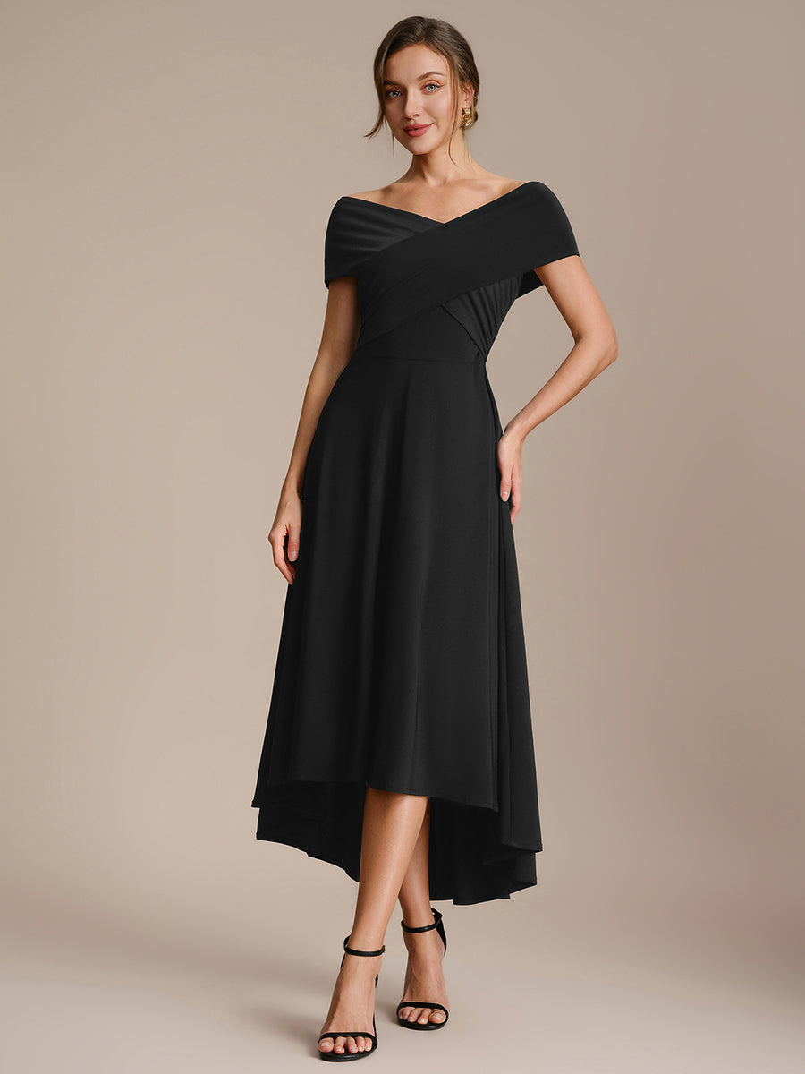 Knit Off-the-shoulder Sleeve A-Line Wedding Guest Dress