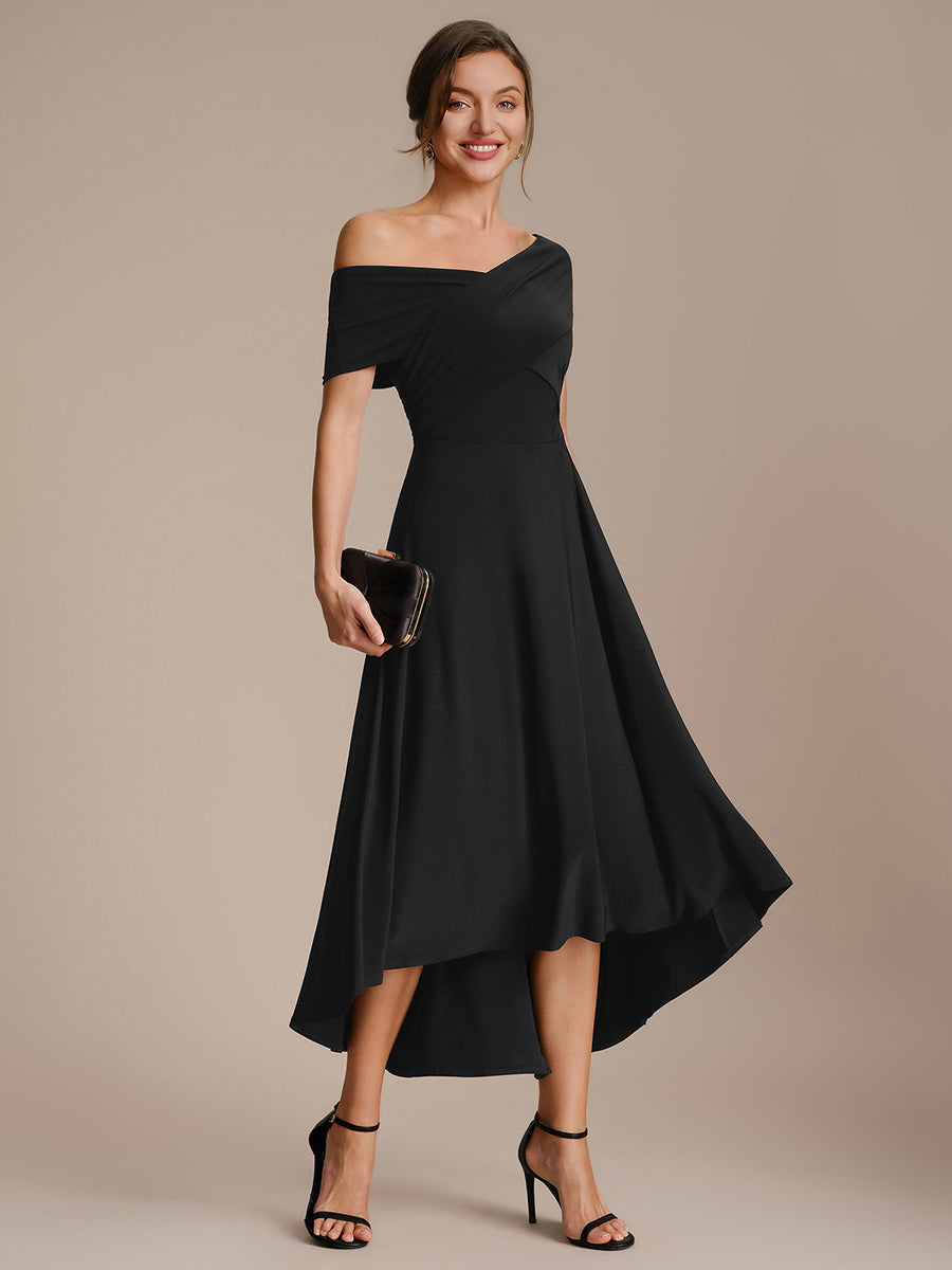 Knit Off-the-shoulder Sleeve A-Line Wedding Guest Dress