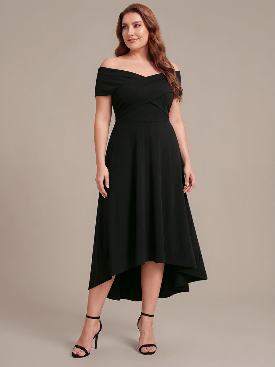 Knit Off-the-shoulder Sleeve A-Line Wedding Guest Dress