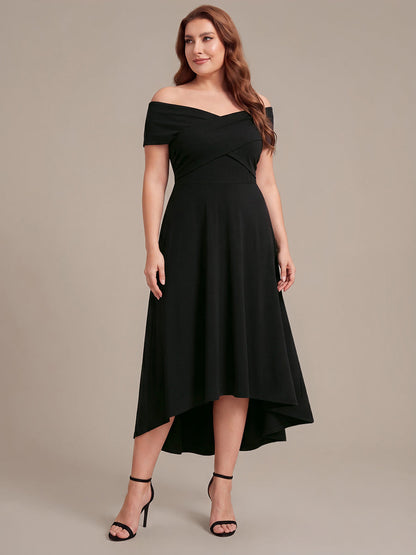 Knit Off-the-shoulder Sleeve A-Line Wedding Guest Dress